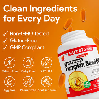 Nutridom Pumpkin Seed Oil 1000mg | Cold Pressed | Omega-6 & Oleic Acid | 90 Veggie Softgels