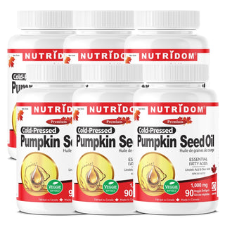 Pumpkin Seed Oil 1000mg | Cold Pressed | Omega-6 & Oleic Acid | 90 Veggie Softgels | 6 Pack