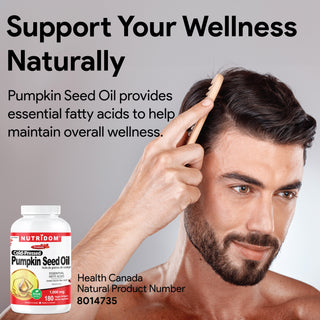 Pumpkin seed oil supplement bottle 1000 mg 180 softgels