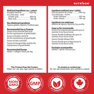 Pumpkin seed oil supplement facts label omega 6 oleic acid