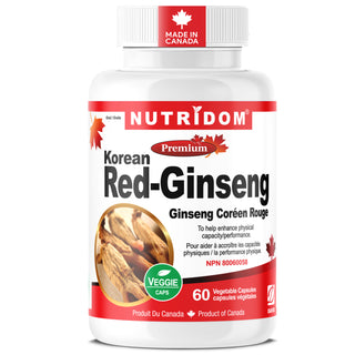 Nutridom Korean Red Ginseng 500mg | Panax Ginseng Root Extract | 8% Ginsenosides | 60 Vcaps