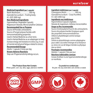 Reishi mushroom extract supplement facts label 4000 mg daily
