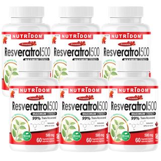 Resveratrol 500mg | 99% Trans-Resveratrol | Japanese Knotweed | 60 Vcaps | 6 Pack