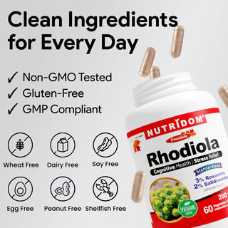 Nutridom Rhodiola | Adaptogenic Herb | Longevity | Energy Balance | 60 Vcaps