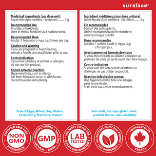 Nutridom Fresh Royal Jelly 250g (8.8 oz) | 100% Raw & Natural | Sourced from North American Beehives | Made in Canada