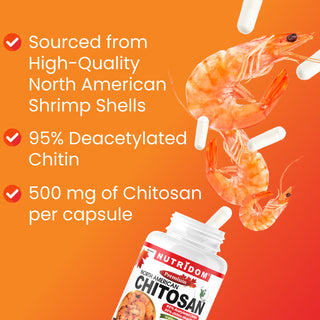 Nutridom North-American Chitosan 500mg, 95% Acetylated Chitin (120 Veggie Capsules)