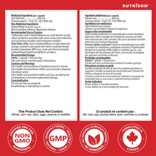 Saw Palmetto 4000 mg QCE supplement facts label