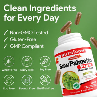 Saw palmetto 500 mg dietary supplement capsules