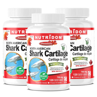 Shark Cartilage 750mg | Natural Calcium for Bone & Teeth | 120 Vcaps | 3 Pack