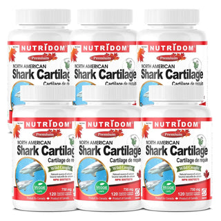 Shark Cartilage 750mg | Natural Calcium for Bone & Teeth Support | 120 Vcaps | 6 Pack
