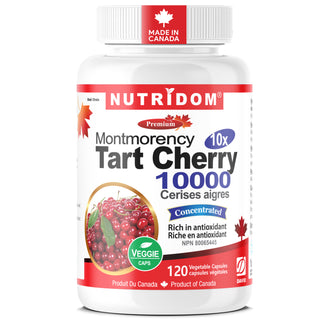 Nutridom Montmorency Tart Cherry supplement bottle on a white background