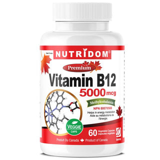 Nutridom 维生素 B12，甲钴胺，5,000mcg（60 粒胶囊）加拿大制造，高品质，适合素食主义者，提高能量水平，支持神经系统，增强整体健康。
