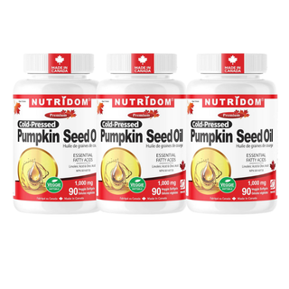 Nutridom Pumpkin Seed Oil 1000mg | Cold Pressed | Omega-6 & Oleic Acid | 90 Veggie Softgels - 3 Pack