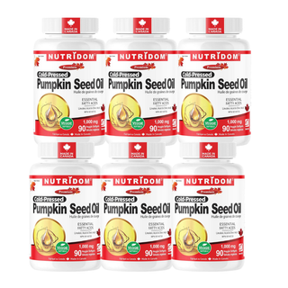 Nutridom Pumpkin Seed Oil 1000mg | Cold Pressed | Omega-6 & Oleic Acid | 90 Veggie Softgels - 6 Pack