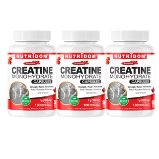 Nutridom Creatine Monohydrate | 1000mg Pure Formula | 180 Vcaps - 3 Pack