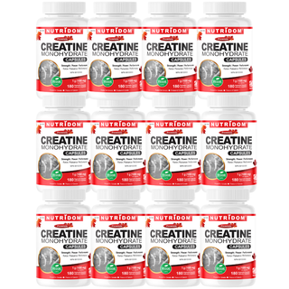 뉴트리돔 크레아틴 알약, 100% 크레아틴 모노하이드레이트 1000mg x 180캡슐 | 비건 | 캐나다산