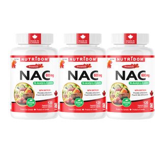 Nutridom NAC 600mg | Antioxidant & Detox Support | 120 Vcaps - 3 Pack