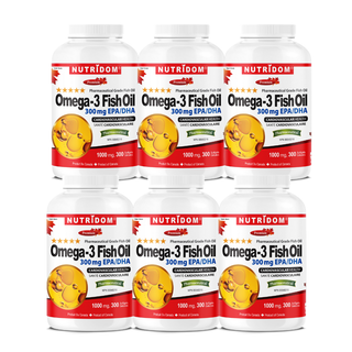 Nutridom Omega-3 Fish Oil 1000mg | High-Potency EPA & DHA | 300 Softgels - 6 Pack