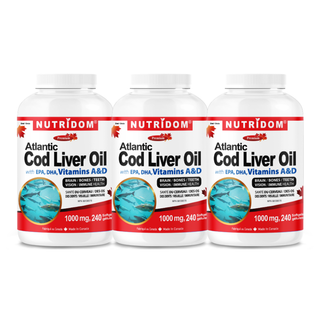 Nutridom Atlantic Cod Liver Oil | Natural Source of Vitamins A & D | 240 Softgels - 3 Pack
