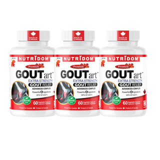 Nutridom GOUTart | Tart Cherry, Curcumin, Celery Seed, Devil's Claw, Vitamin C and Bromelain  | 60 VCaps - 3 Pack