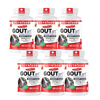 Nutridom GOUTart | Tart Cherry, Curcumin, Celery Seed, Devil's Claw, Vitamin C and Bromelain  | 60 VCaps - 6 Pack