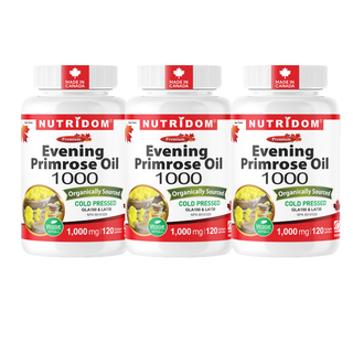 Nutridom Evening Primrose Oil 1000mg | Organic | Cold Pressed | 120 Veggie Softgels - 3 Pack