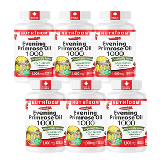 Nutridom Evening Primrose Oil 1000mg | Organic | Cold Pressed | 120 Veggie Softgels - 6 Pack