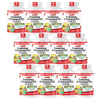 Nutridom Evening Primrose Oil 1000mg | Organic | Cold Pressed | 120 Veggie Softgels - 12 Pack