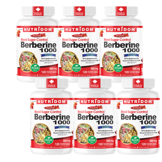 Nutridom Berberine HCL 500mg | Extracted from Barberry Root | Blood Sugar Support | 120 Vcaps - 6 Pack