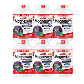 Nutridom Magnesium Bisglycinate 200mg | Chelated Magnesium | Muscle, Teeth, Bone and Metabolism | 300 Vcaps - 6 Pack