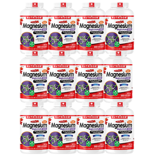 Nutridom Magnesium Bisglycinate 200mg | Chelated Magnesium | Muscle, Teeth, Bone and Metabolism | 300 Vcaps - 12 Pack