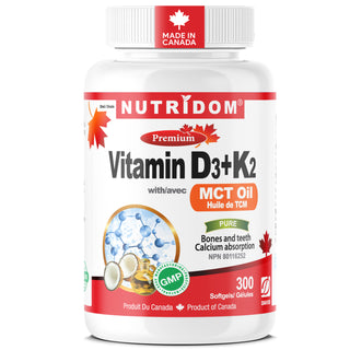 Nutridom Vitamin D3 1,000 IU + K2 MK-7 | 120 mcg with MCT Oil | 300 Softgels