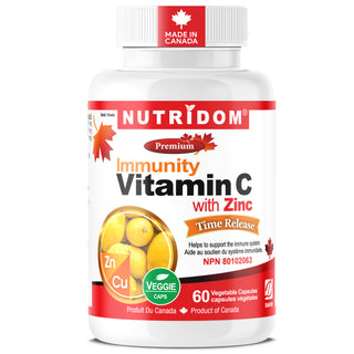 Nutridom Immunity Vitamin C with Zinc supplement bottle on a white background
