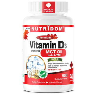 Nutridom Vitamin D3 with MCT Oil supplement bottle on a white background