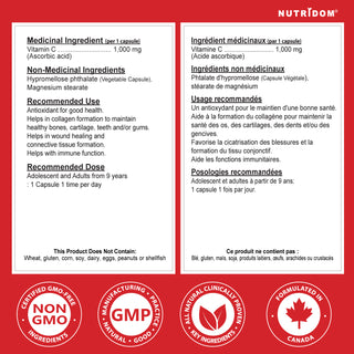 Nutridom Vitamin C 1000mg | Time Release | High Bioavailability | 300 V-Capsules