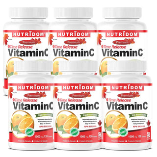 Vitamin C 1000mg Timed Release | Citrus Bioflavonoids & Rose Hip | 120 Tablets | 6 Pack