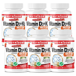 Vitamin D3 1000 IU + K2 MK-7 120mcg with MCT Oil | 120 Softgels | 6 Pack