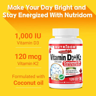 Vitamin D3 K2 MK7 coconut oil supplement 120 softgels