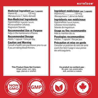 Vitamin K2 120 mcg MK7 supplement facts label natto extract