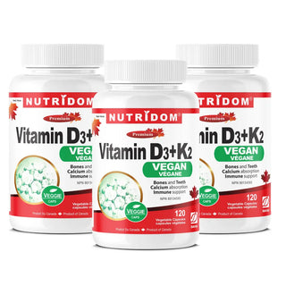 Nutridom Vitamin D3+K2 Vegan | Sourced from Lichens & Natto - 3 Pack Nutridom