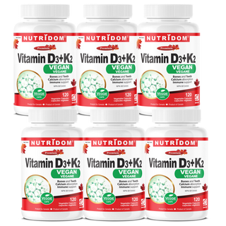 Nutridom Vitamin D3+K2 Vegan | Sourced from Lichens & Natto - 6 Pack