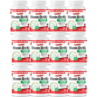 Nutridom Vitamin D3+K2 Vegan | Sourced from Lichens & Natto - 12 Pack