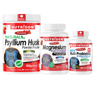 Nutridom Constipation Relief Set | Probiotics, Fiber & Magnesium | Gut Health