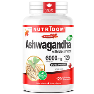 Ashwagandha 10x with Black Pepper | 6,000 mg Root Equivalent | 5% Withanolides