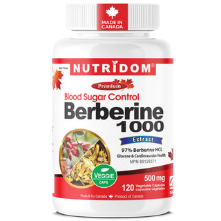 Nutridom Berberine 1000 supplement bottle on a white background