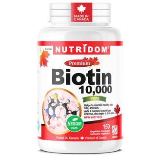 Biotin 10,000mcg High Potency | Vitamin B7 | Hair Skin Nails | 150 Vcaps Canada