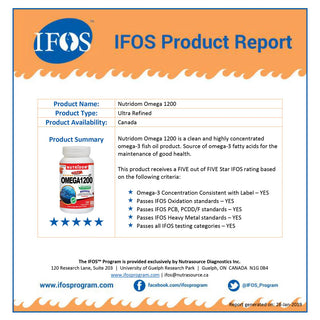 Nutridom Omega 1200 Fish Oil | IFOS 5-Star | rTG Formula | 120 Capsules | Made In Canada - 6 Pack