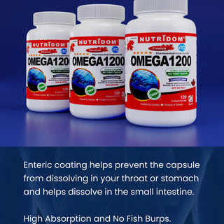 Nutridom Omega 1200 Fish Oil | IFOS 5-Star | rTG Formula | 120 Capsules | Made In Canada - 6 Pack