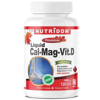 Nutridom钙镁维生素D3（120粒软胶囊），加拿大制造，高品质，支持骨骼健康，优化肌肉功能，减少炎症，减轻压力，促进整体健康。
