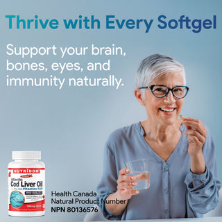 Nutridom Atlantic Cod Liver Oil 1000 mg | EPA, DHA, Vitamins A & D | 120 Fish Gelatin Soft gels